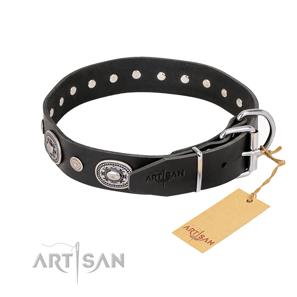 Soft natural genuine leather dog collar handmade for walking