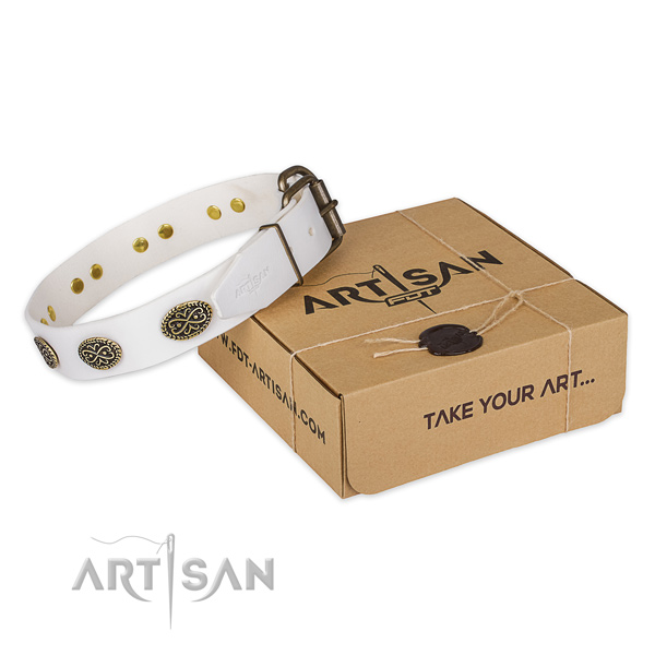 Rust-proof hardware on genuine leather collar for your handsome doggie