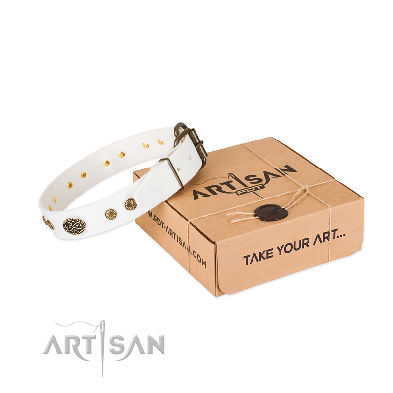 Durable hardware on natural leather dog collar for your pet