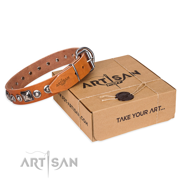 Full grain leather dog collar made of best quality material with corrosion resistant fittings