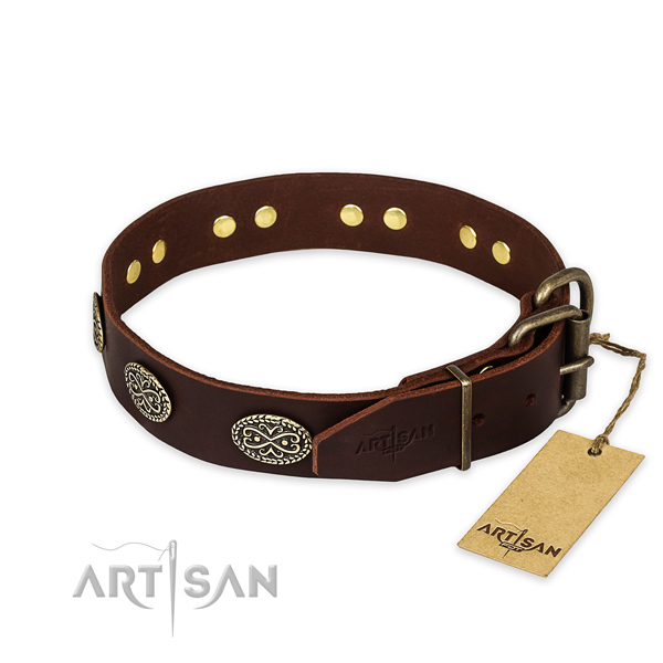 Durable hardware on full grain leather collar for your attractive dog