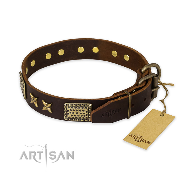 Corrosion proof D-ring on full grain leather collar for your stylish pet