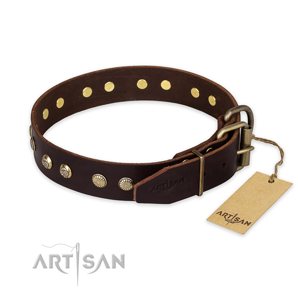 Rust-proof traditional buckle on full grain genuine leather collar for your impressive four-legged friend