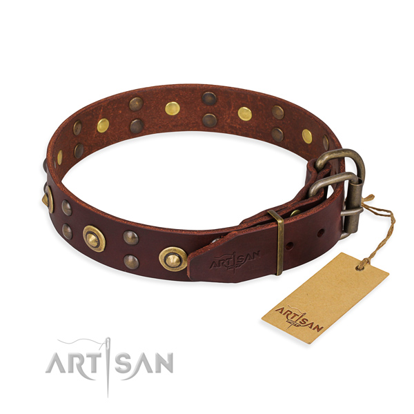 Rust resistant fittings on full grain natural leather collar for your attractive pet