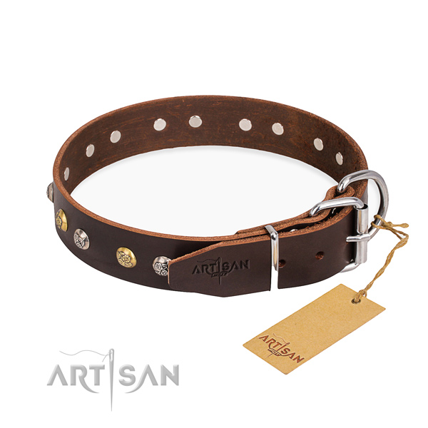 Soft full grain genuine leather dog collar handmade for comfortable wearing