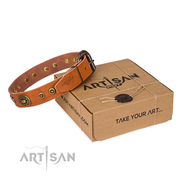 Full grain genuine leather dog collar made of top rate material with rust-proof buckle