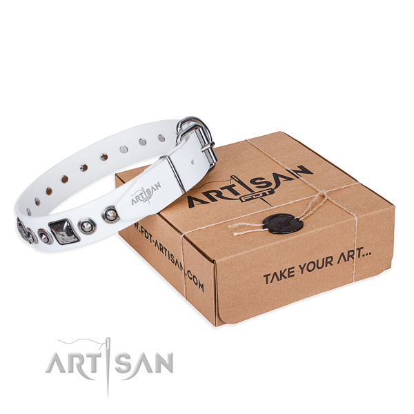 Gentle to touch full grain natural leather dog collar handcrafted for daily walking