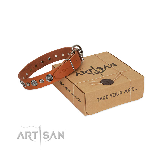 Full grain leather collar with rust resistant D-ring for your attractive pet