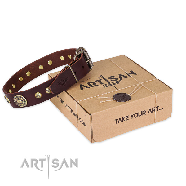 Reliable D-ring on full grain genuine leather dog collar for easy wearing