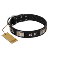 "Pitch Dark" FDT Artisan Black Leather American Bulldog Collar with Stars and Plates