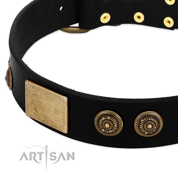 Reliable buckle on full grain natural leather dog collar for your doggie