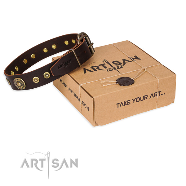 Genuine leather dog collar made of reliable material with rust resistant buckle