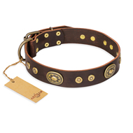 "One-of-a-Kind" FDT Artisan Handmade Decorated Brown Leather American Bulldog Collar