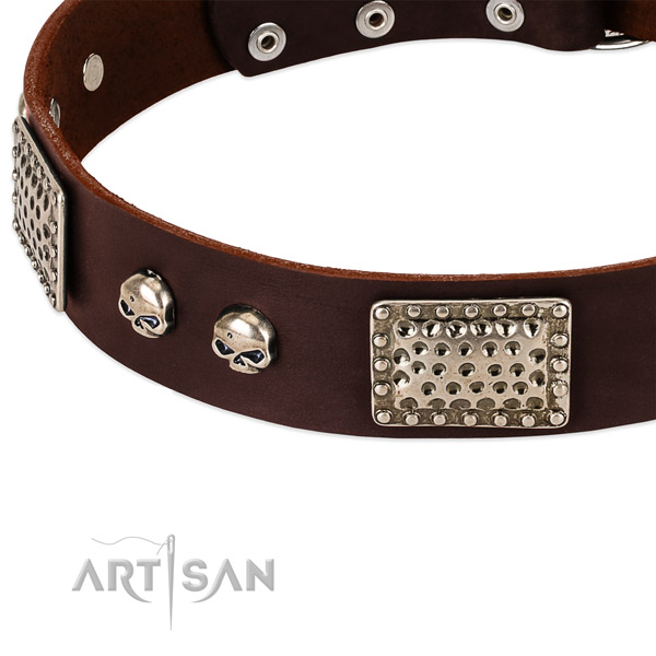 Durable decorations on genuine leather dog collar for your doggie