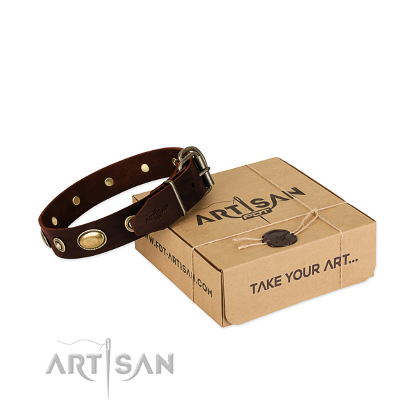 Rust-proof hardware on full grain genuine leather dog collar for your four-legged friend