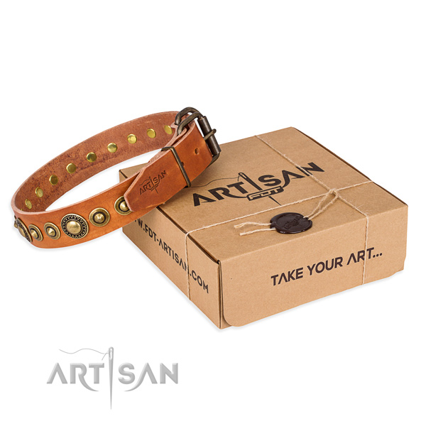 Soft full grain genuine leather dog collar crafted for comfy wearing