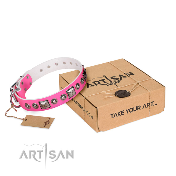 Quality genuine leather dog collar crafted for handy use
