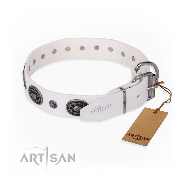 Soft natural genuine leather dog collar made for basic training