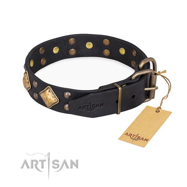 Full grain natural leather dog collar with exceptional strong decorations