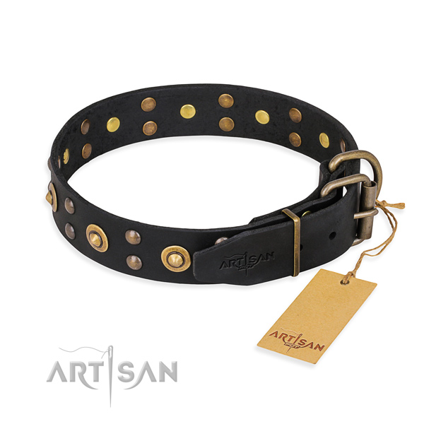 Durable fittings on leather collar for your handsome four-legged friend