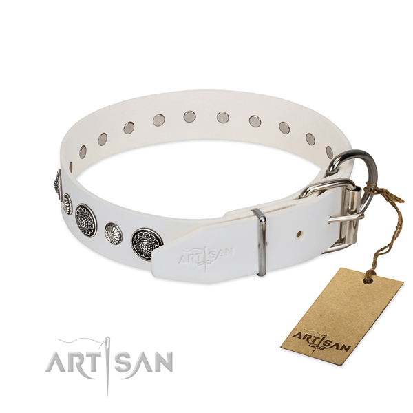 Top rate Full grain natural leather dog collar with corrosion resistant hardware