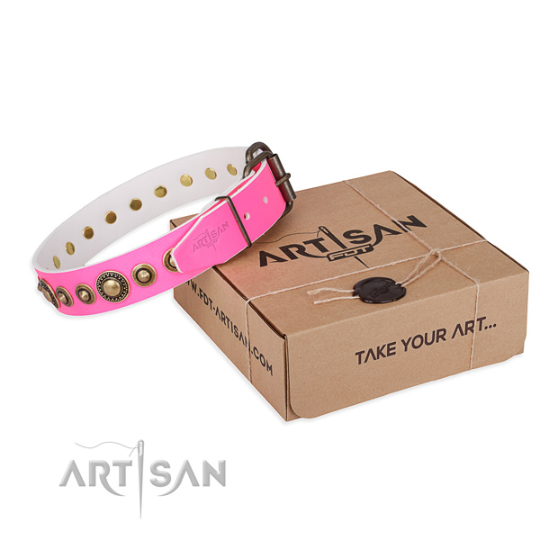 Top rate full grain natural leather dog collar handcrafted for stylish walking