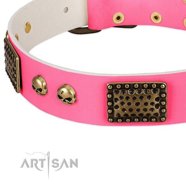 Reliable decorations on full grain genuine leather dog collar for your pet