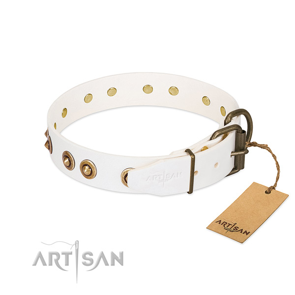 Rust-proof fittings on full grain leather dog collar for your four-legged friend