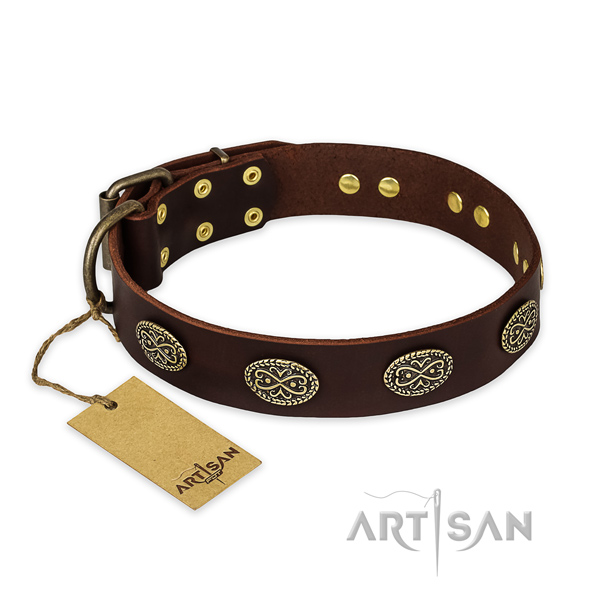 Designer full grain natural leather dog collar with strong buckle