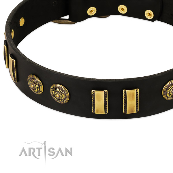 Rust-proof buckle on full grain natural leather dog collar for your canine