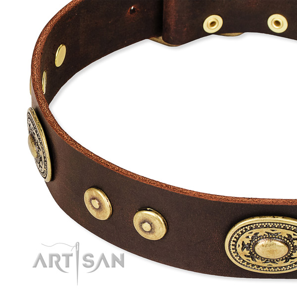 Decorated dog collar made of quality full grain genuine leather