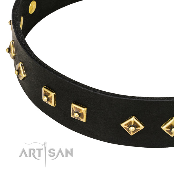 Embellished full grain genuine leather collar for your attractive doggie
