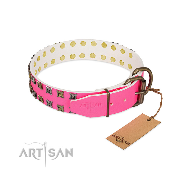 Full grain genuine leather collar with incredible decorations for your canine