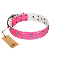 "Pink Call" Designer Handmade FDT Artisan Pink Leather American Bulldog Collar
