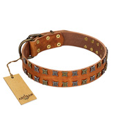 "Terra-cotta" FDT Artisan Tan Leather American Bulldog Collar with Two Rows of Studs