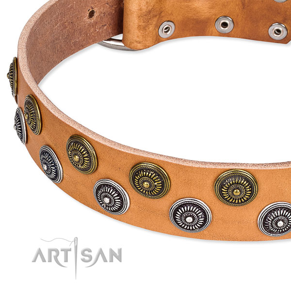 Genuine leather dog collar with inimitable decorations
