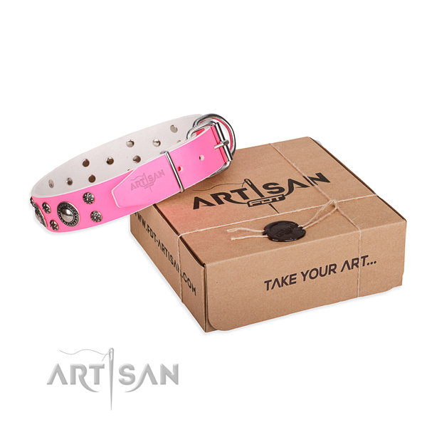 High quality genuine leather dog collar for walking
