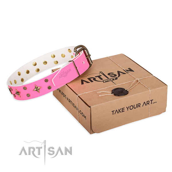 Studded leather dog collar for handy use