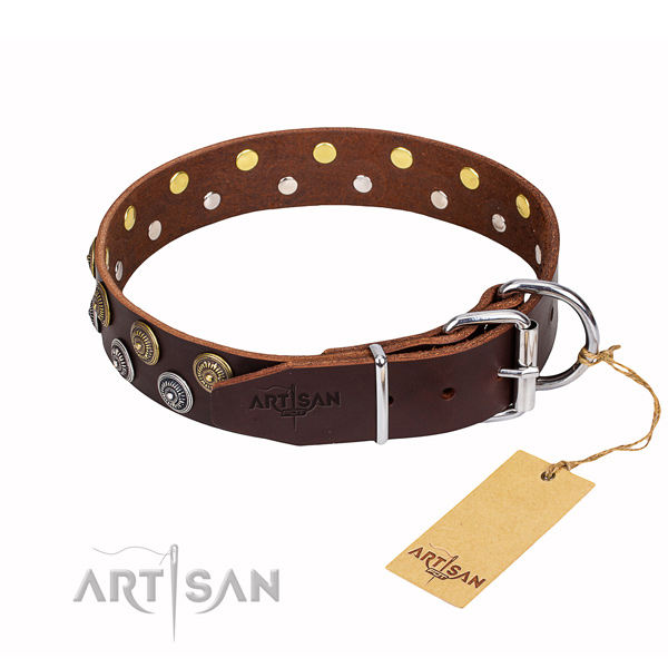 Top notch full grain genuine leather dog collar for walking
