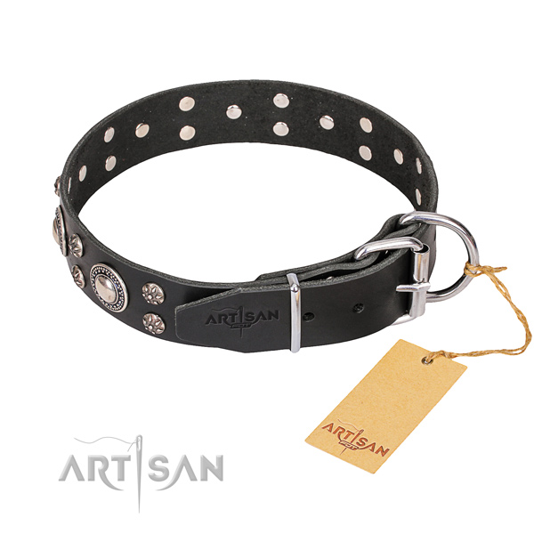 Full grain genuine leather dog collar with smoothed exterior