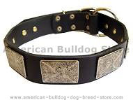 Handcrafted leather dog collar with vintage massive plates