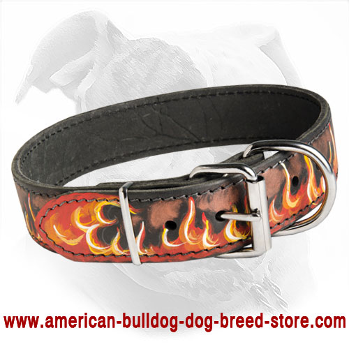 Leather Dog Collar Handpainted in Flames for American Bulldog Wallking and Training - Click Image to Close
