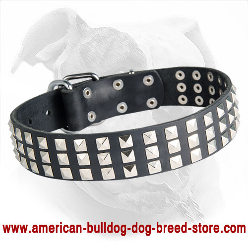 Silver Pyramid Leather American Bulldog Collar for Fashion Walking