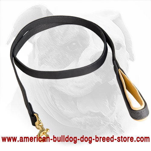 Stitched Leather American Bulldog Leash with Padded Handle