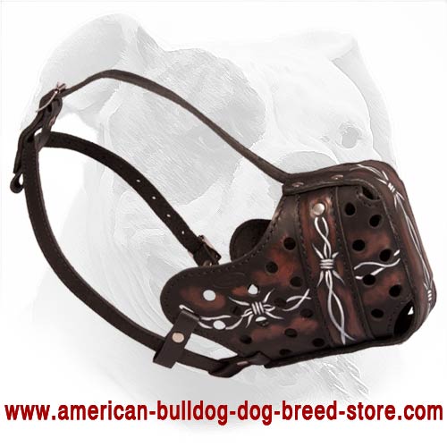 Hand-Painted with Barbed Wire Leather Muzzle for Agitation Training of Your American Bulldog