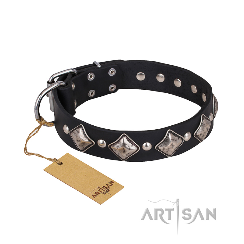 'Silver Charm' FDT Artisan Quality Leather Collar with Studs and Plates for American Bulldog