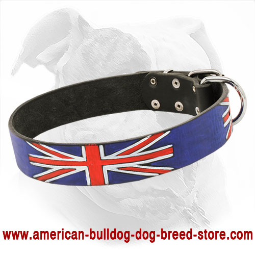 Union Jack Leather Dog Collar for American Bulldog - Click Image to Close