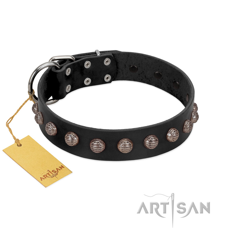 "Bizarre Affection" Designer Handmade FDT Artisan Black Leather American Bulldog Collar