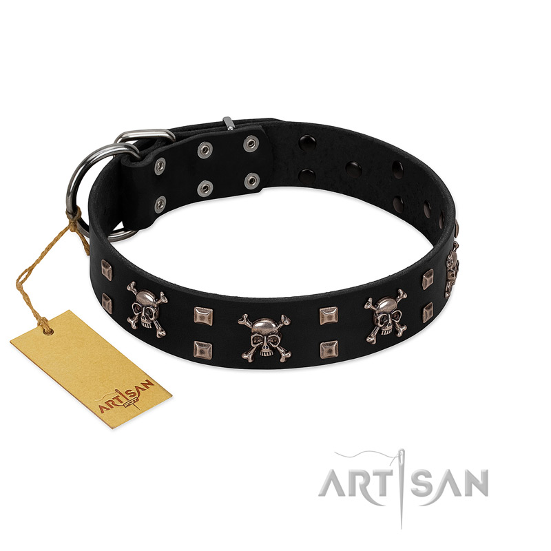 "Black Jack" Stylish Handmade FDT Artisan Black Leather American Bulldog Collar