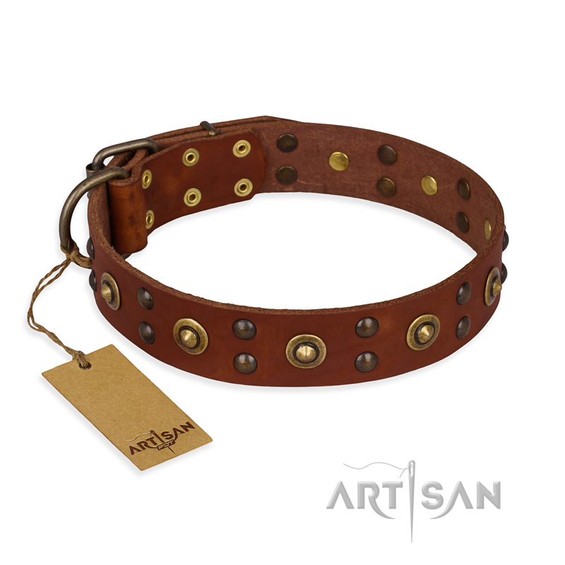 "Unfailing Charm" FDT Artisan Studded Tan Leather American Bulldog Collar
